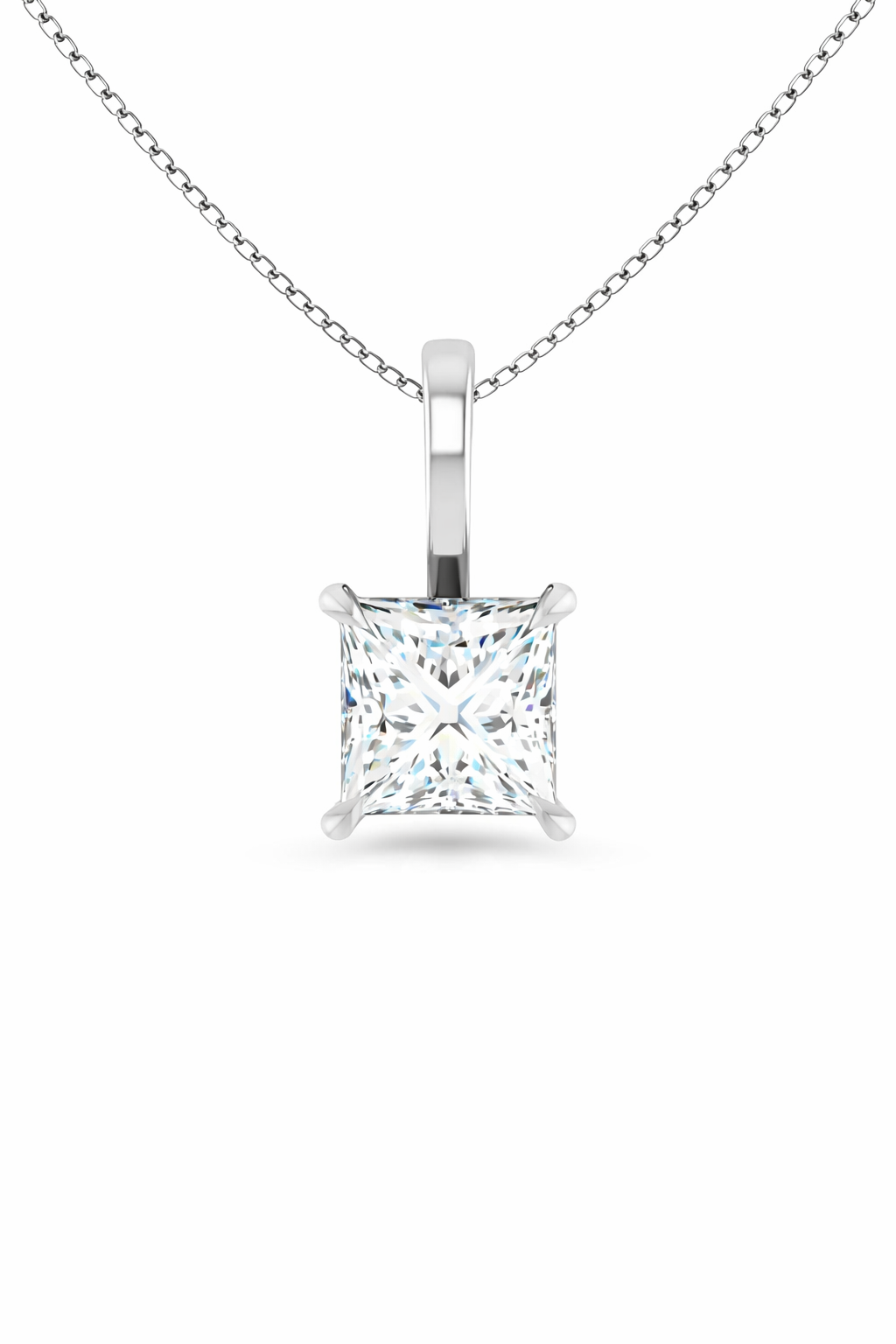 Princess Solitaire Pendant Pendant with Attached Chain