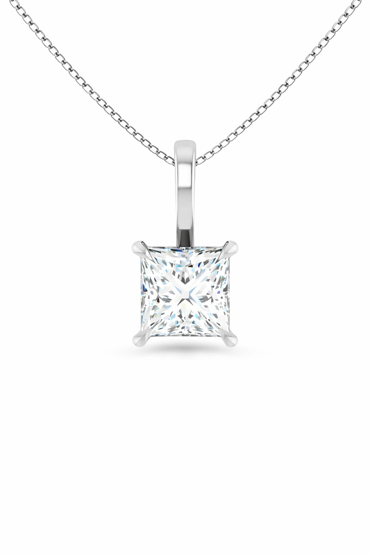 Princess Solitaire Pendant Pendant with Attached Chain