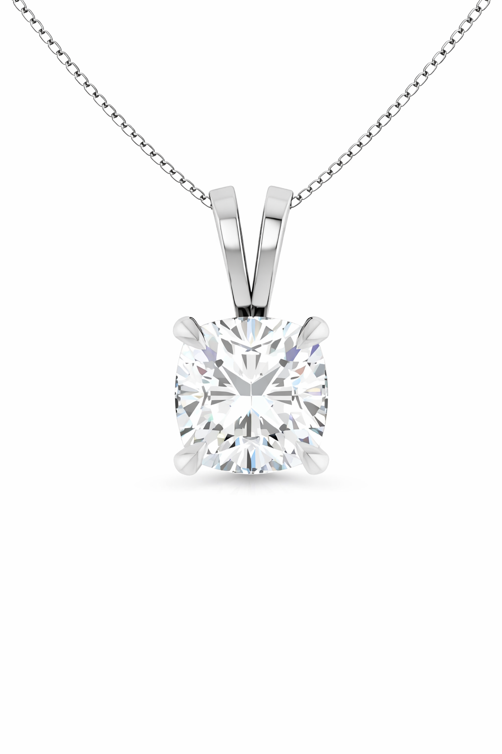 Cushion Split bail solitaire Pendant Pendant with Attached Chain
