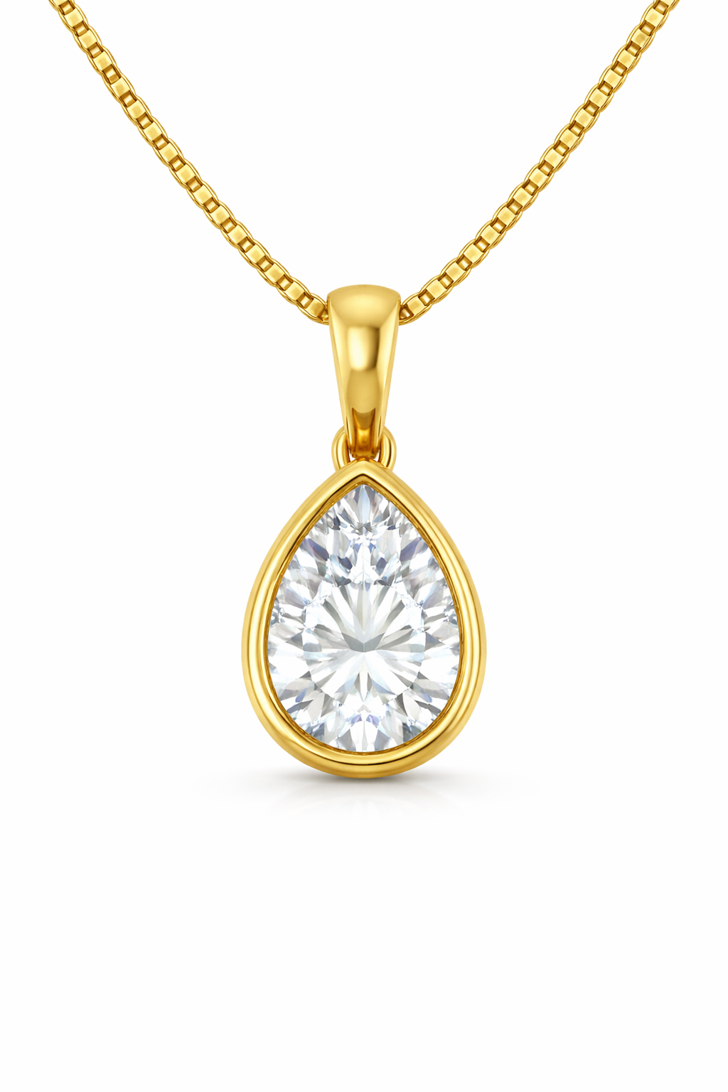 Pear Bezel Solitaire Pendant Pendant with Attached Chain
