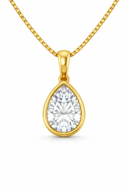 Pear Bezel Solitaire Pendant Pendant with Attached Chain