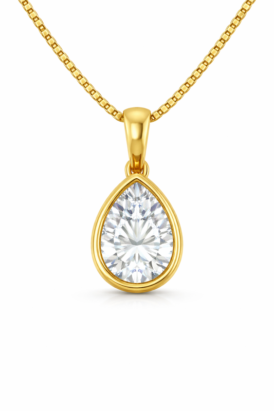 Pear Bezel Solitaire Pendant Pendant with Attached Chain