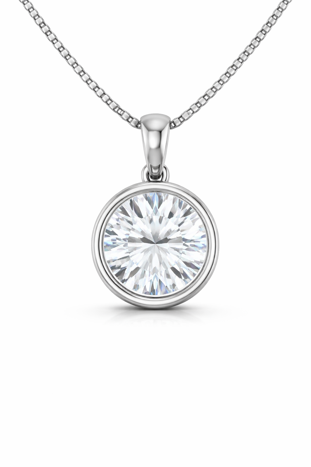 Round Bezel Solitaire Pendant Pendant with Attached Chain