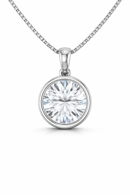 Round Bezel Solitaire Pendant Pendant with Attached Chain