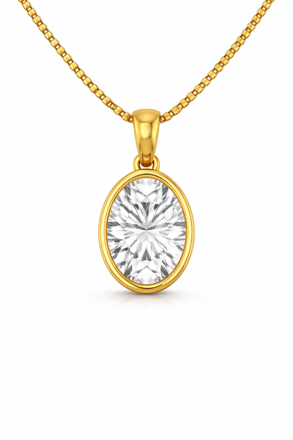 Oval Bezel Solitaire Pendant Pendant with Attached Chain