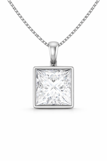Princess Bezel Solitaire Pendant Pendant with Attached Chain