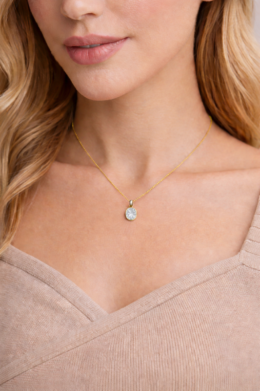 Oval Bezel Solitaire Pendant Pendant with Attached Chain