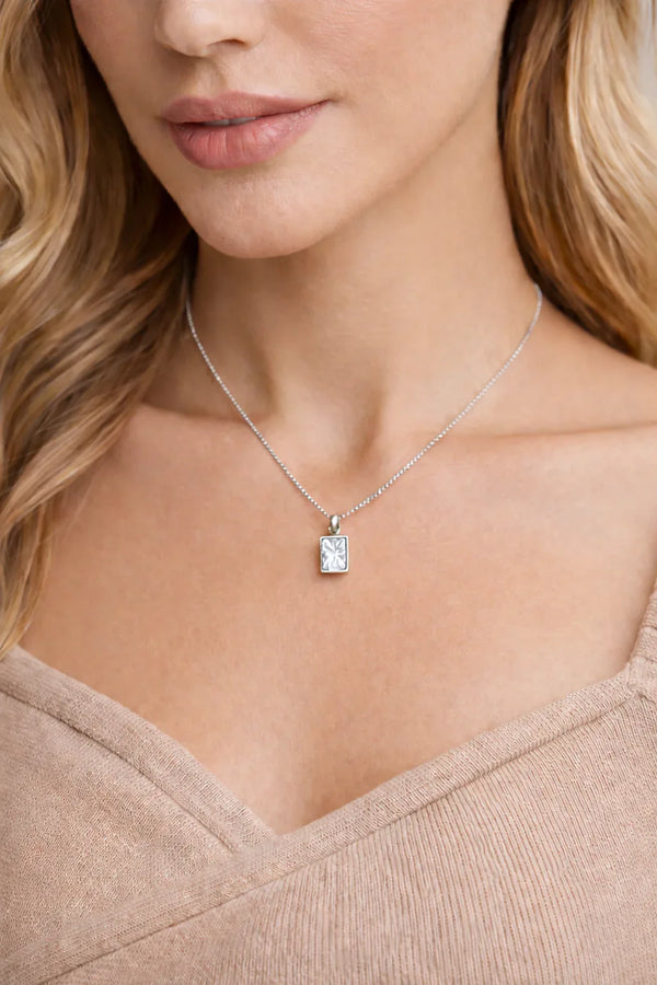 Emerald Bezel Solitaire Pendant with Attached Chain - 14K White Gold & 14K Yellow Gold — 1.00 to 5.00 CTW - The Lab Jewelry
