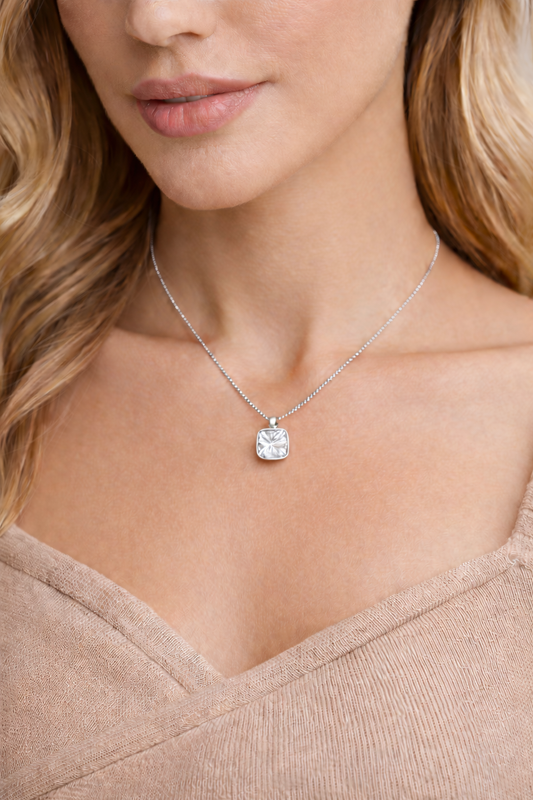 Cushion Bezel Solitaire Pendant Pendant with Attached Chain