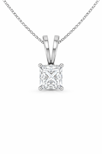 Princess Split bail solitaire Pendant Pendant with Attached Chain