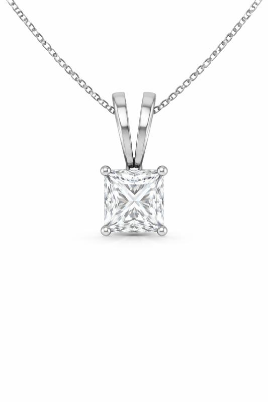 Princess Split bail solitaire Pendant Pendant with Attached Chain