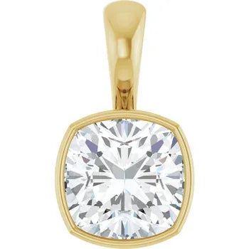 Cushion Bezel Solitaire Pendant with Attached Chain - 14K White Gold & 14K Yellow Gold — 1.00 to 5.00 CTW - The Lab Jewelry