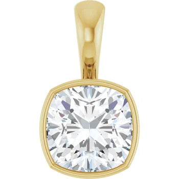 Cushion Bezel Solitaire Pendant Pendant with Attached Chain