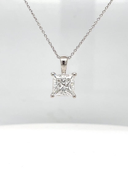 Princess Solitaire Pendant Pendant with Attached Chain